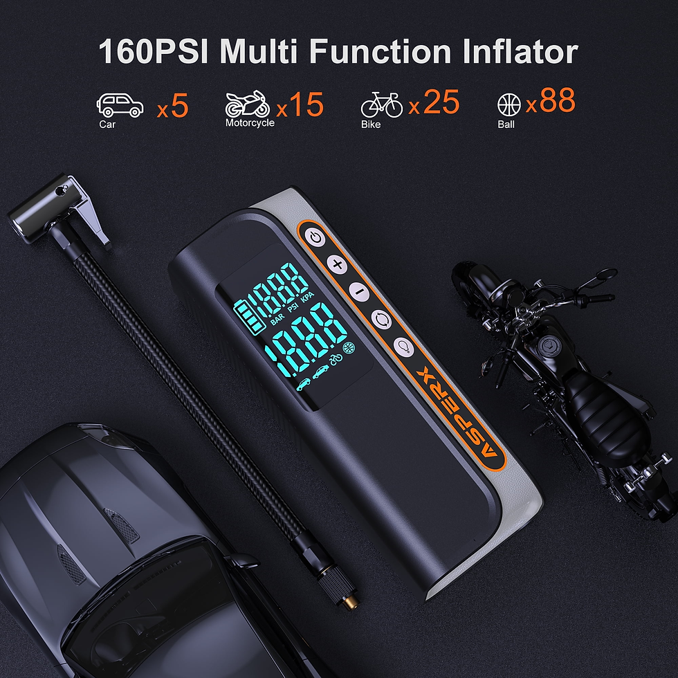 Thumbnail: ASPERX Electric Tire InflatorPortable 160PSI Car Air Compressor with Pressure De