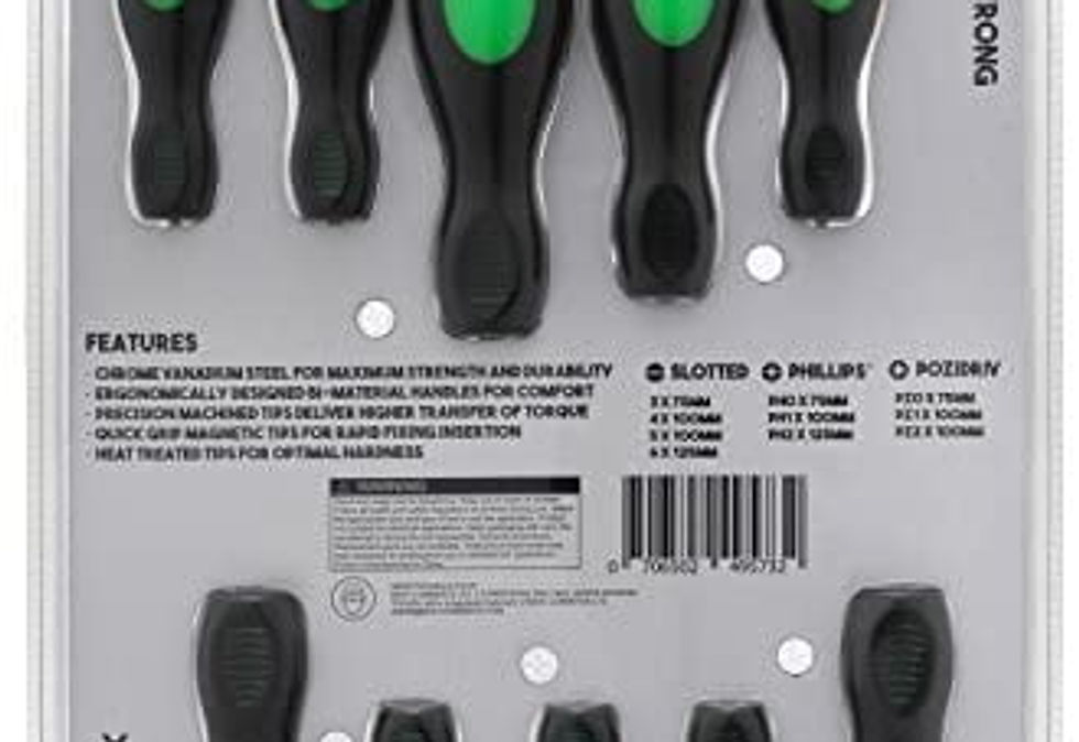 Thumbnail: TOOLZILLA Magnetic Screwdriver Set - 10 Piece Phillips and Flathead Screwdr..