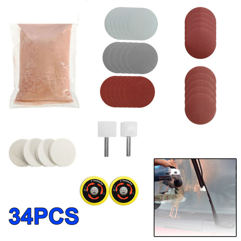 Thumbnail: 34pcs Set Car Deep Glass Polishing Kit Deep Scratch Remover Repair Glass Polishi