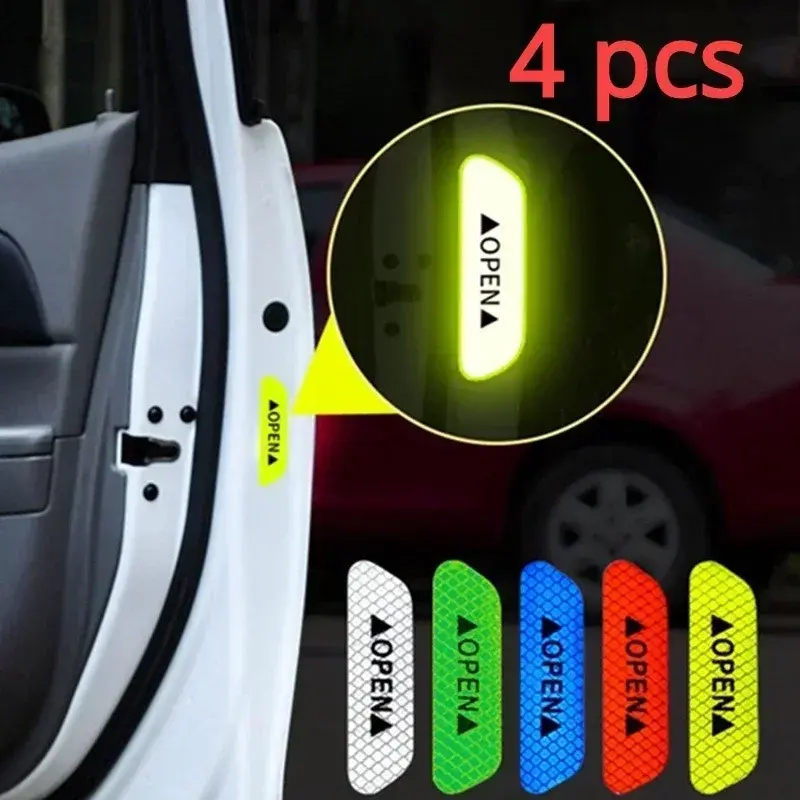 4PCS/set Car Door Stickers Universal Safety Warning Mark OPEN High Reflective Ta