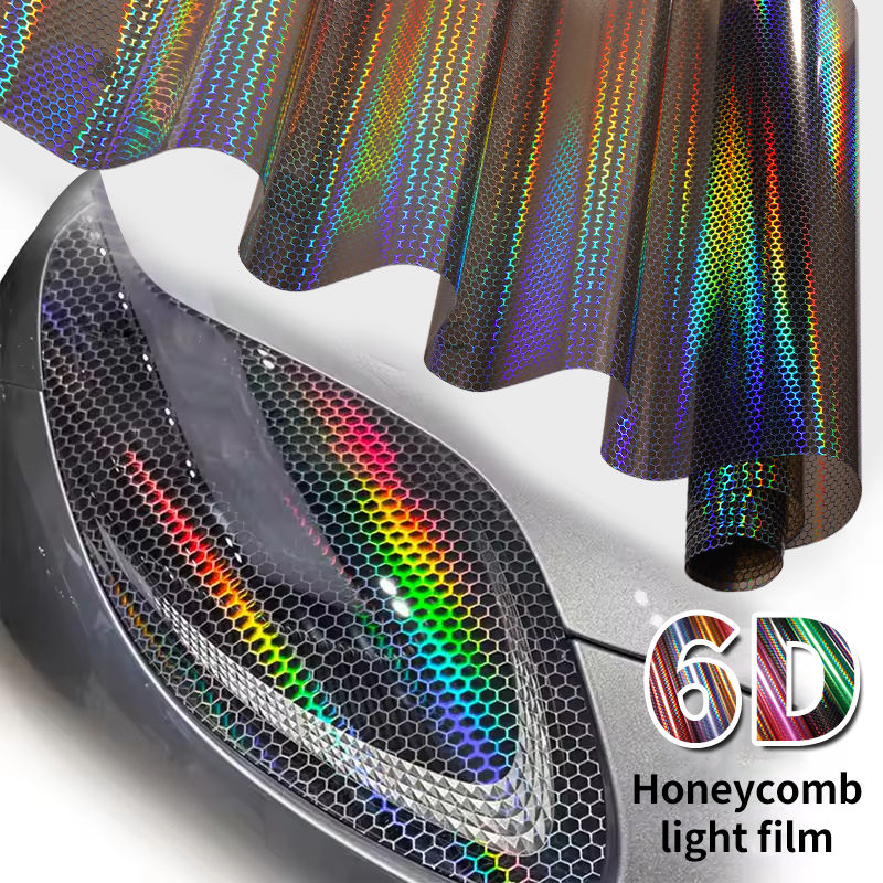 Car Motorcycle Vinyl Wrap Foil Laser Honeycomb Headlights Taillight Tint Film Mo