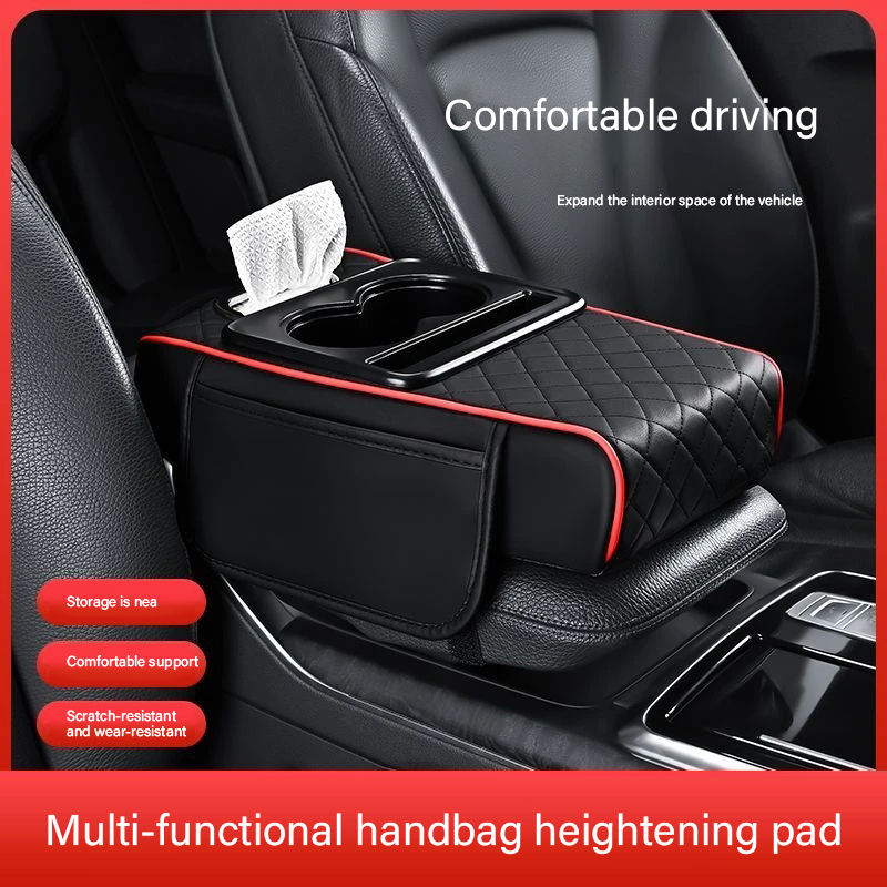 Car center console armrest pad with 2 cup holders, armrest height pad suitable f