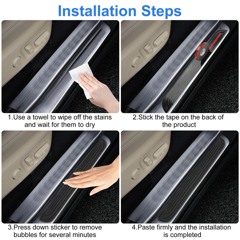 Thumbnail: 4pcs Rubber Car Door Sill Scuff Covers Black Door Panel Guards Protector Trim Ex