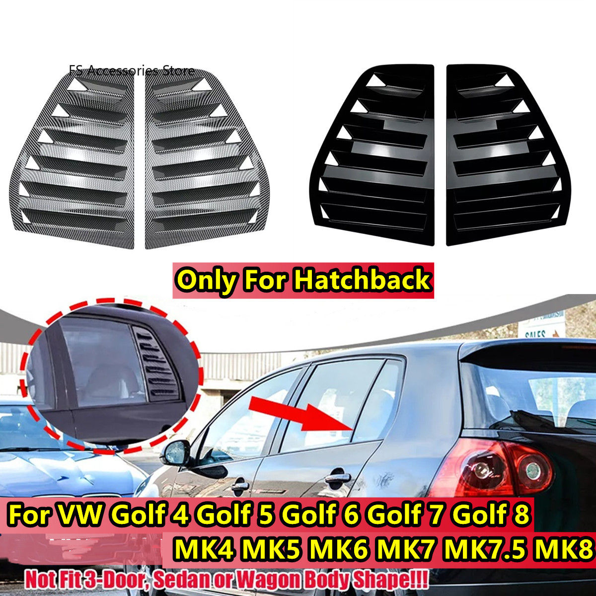 Rear Side Window Trim Spoiler For VW Golf4 Golf 5 Golf 6 Golf 7 MK4 MK5 MK6 MK7