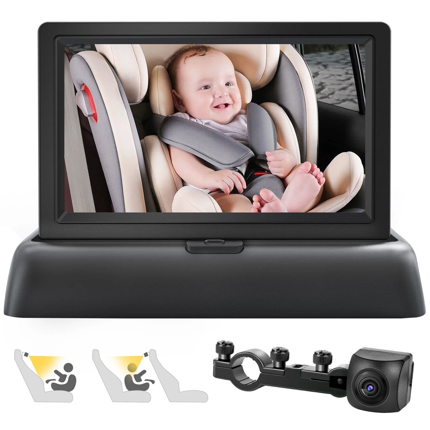 Baby Car Camera for Backseat, 4.3 HD Baby Car Monitor with Camera Travel Baby Mi