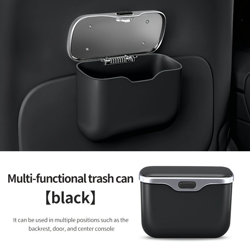 Thumbnail: Multifunctional Car Trash Can with Lid Button, Hanging Storage Bin for Wet and D