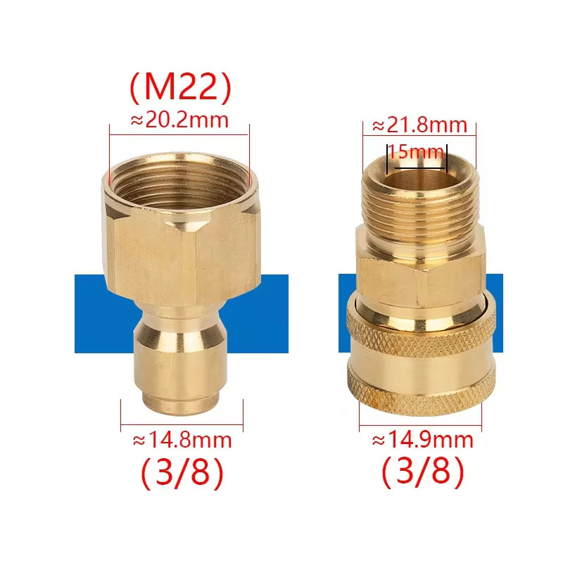 Thumbnail: Pressure Washer Quick Connect Coupler Set Adapter M22-15mm to 3/8" Quick Release