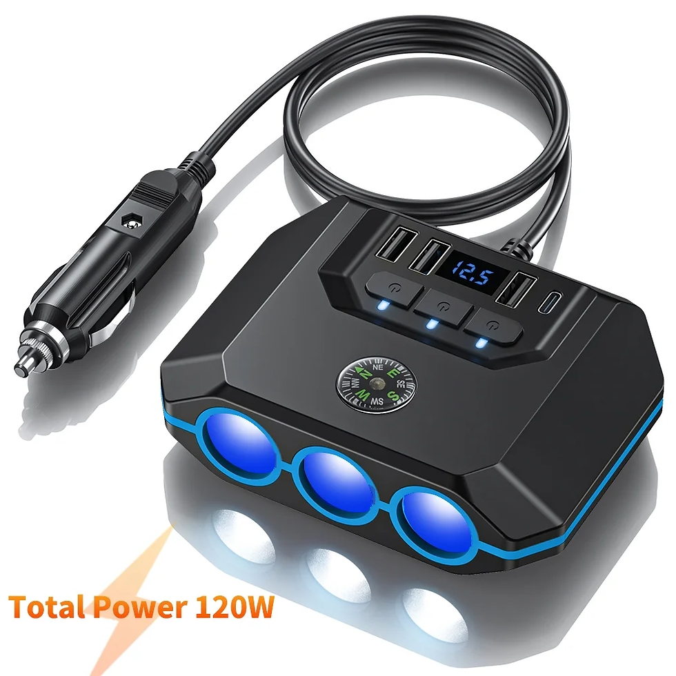 Thumbnail: 12-24Volt Car Cigarette Lighter Phone Charger Splitter 120W Car Power Adapter wi