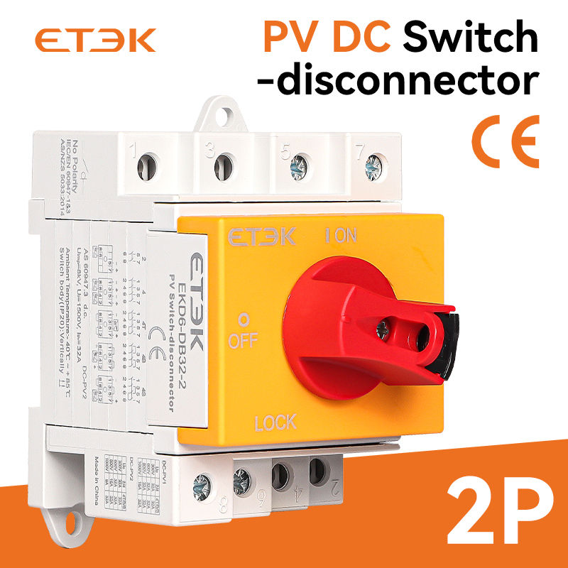 Thumbnail: ETEK DC Solar Isolator Switch PV 1000V 32A 2P Din Rail Mounting Rotating Handle