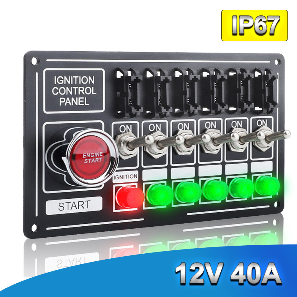 New 12V Racing Switch Panel Race Car Ignition Accessory Engine Start, 6 Indicato