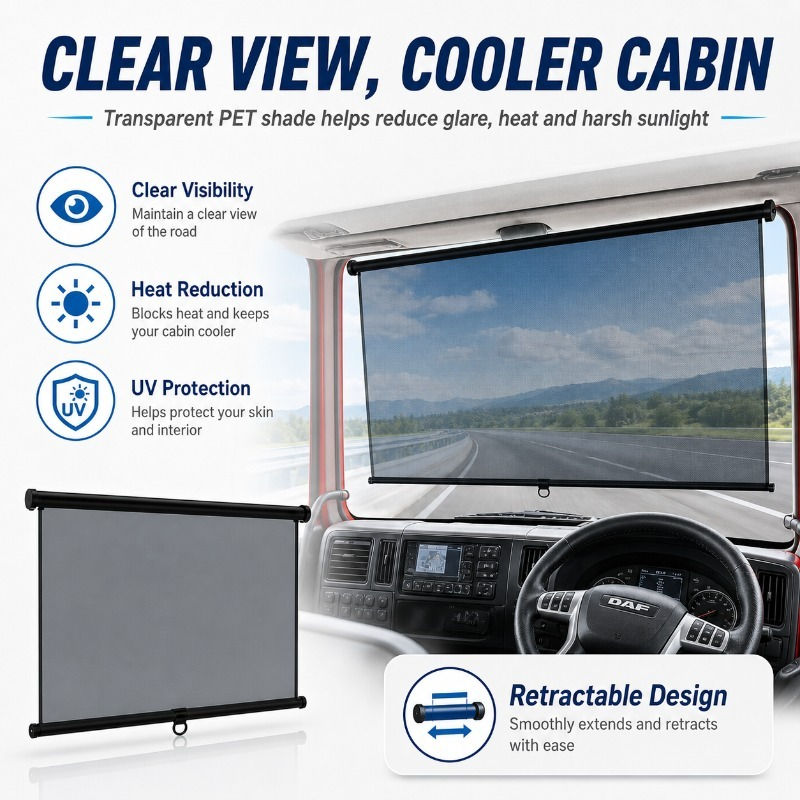 Retractable Windshield Sun Shade 75-150cm, Transparent PET Car Visor for Trucks