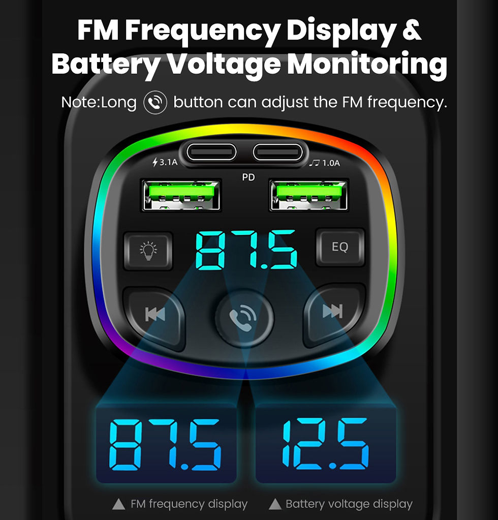 Thumbnail: Car Charger Wireless Bluetooth FM Transmitter Hands-Free Calling Radio Receiver