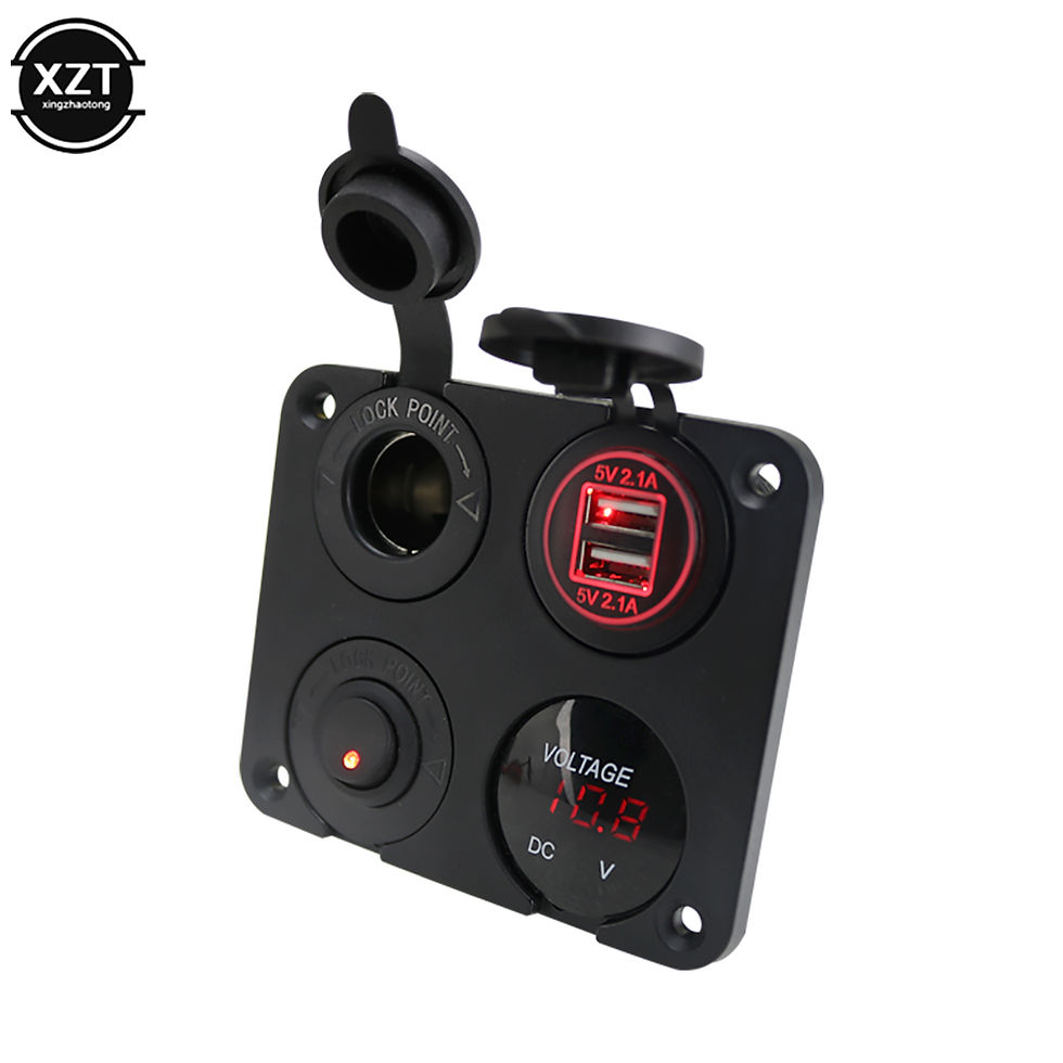 Thumbnail: New 12V 24V Power Socket Dual USB Ports Car Charger With LED Voltmeter Switch 4