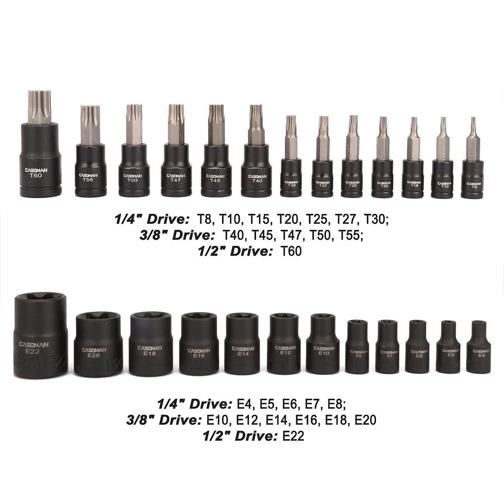Thumbnail: CASOMAN 25 Piece Torx Bit Socket and Female External Socket Set, 13 Star So..