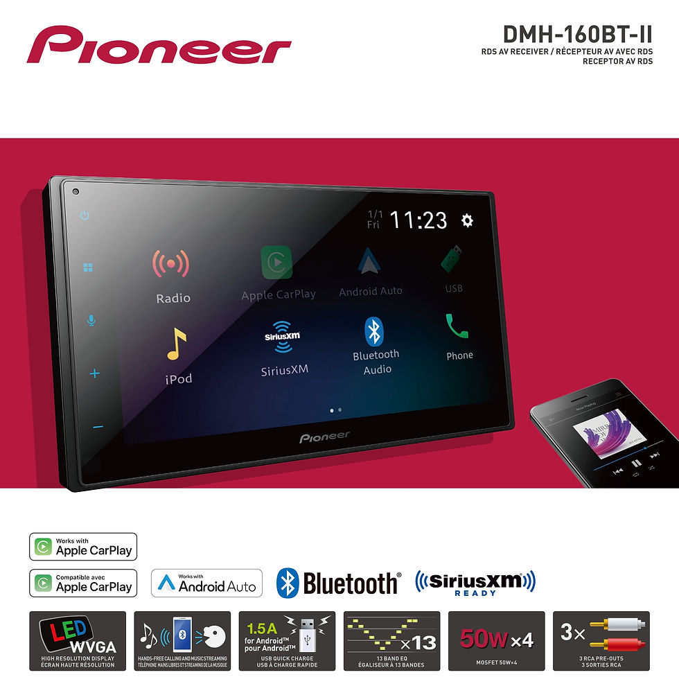 Thumbnail: Pioneer DMH-160BT II Car Stereo Head Unit, Double Din, 6.8" Touchscreen, Ca..
