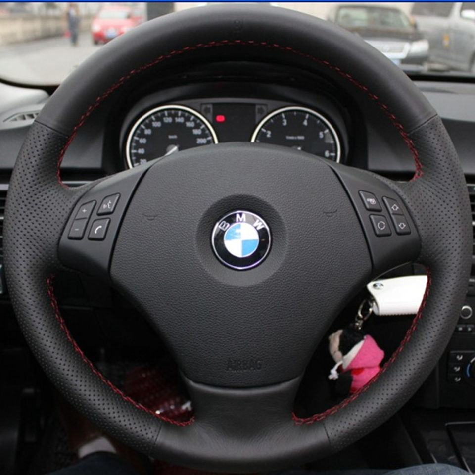 Artificial Leather DIY Black Hand-sewing Car Steering Wheel Cover For BMW 320d 3