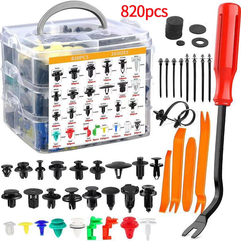 Thumbnail: 6 Size 100-820Pcs Auto Fastener Clips Kit Plastic Rivets Fastener Screw Car Bump