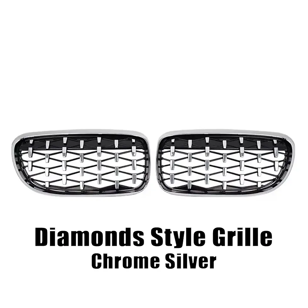 Thumbnail: XVIP Chrome Black Diamonds Style Front Bumper Kidney Grilles For BMW 3-Series E9