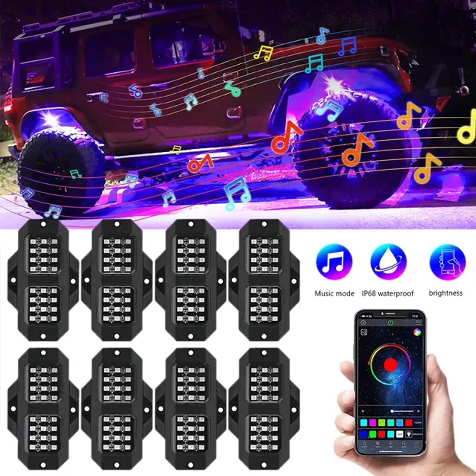 Soapow 8 Pods RGB LED Rock Lights, TSV RGB LED Neon Lights Kit with Bluetoo..