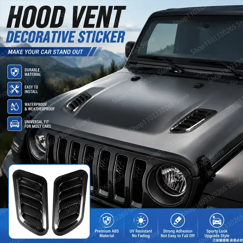 Sporty Car Hood Vent Sticker Set - Universal ABS Fake Air Flow Scoop, Waterproof