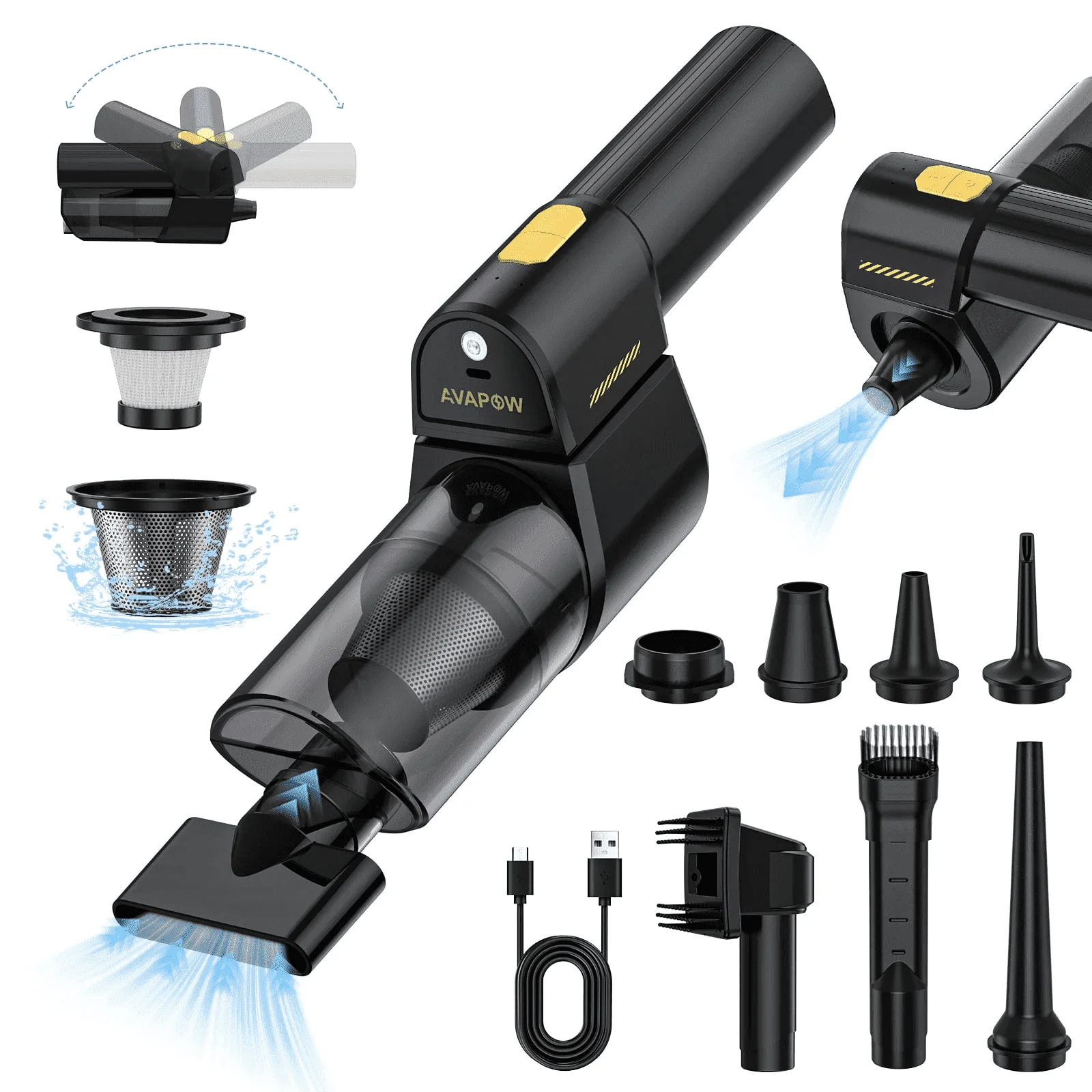 AVAPOW Handheld Car Vacuum Cordless, 8 in 1 Rechargeable 18000 PA High Suction P