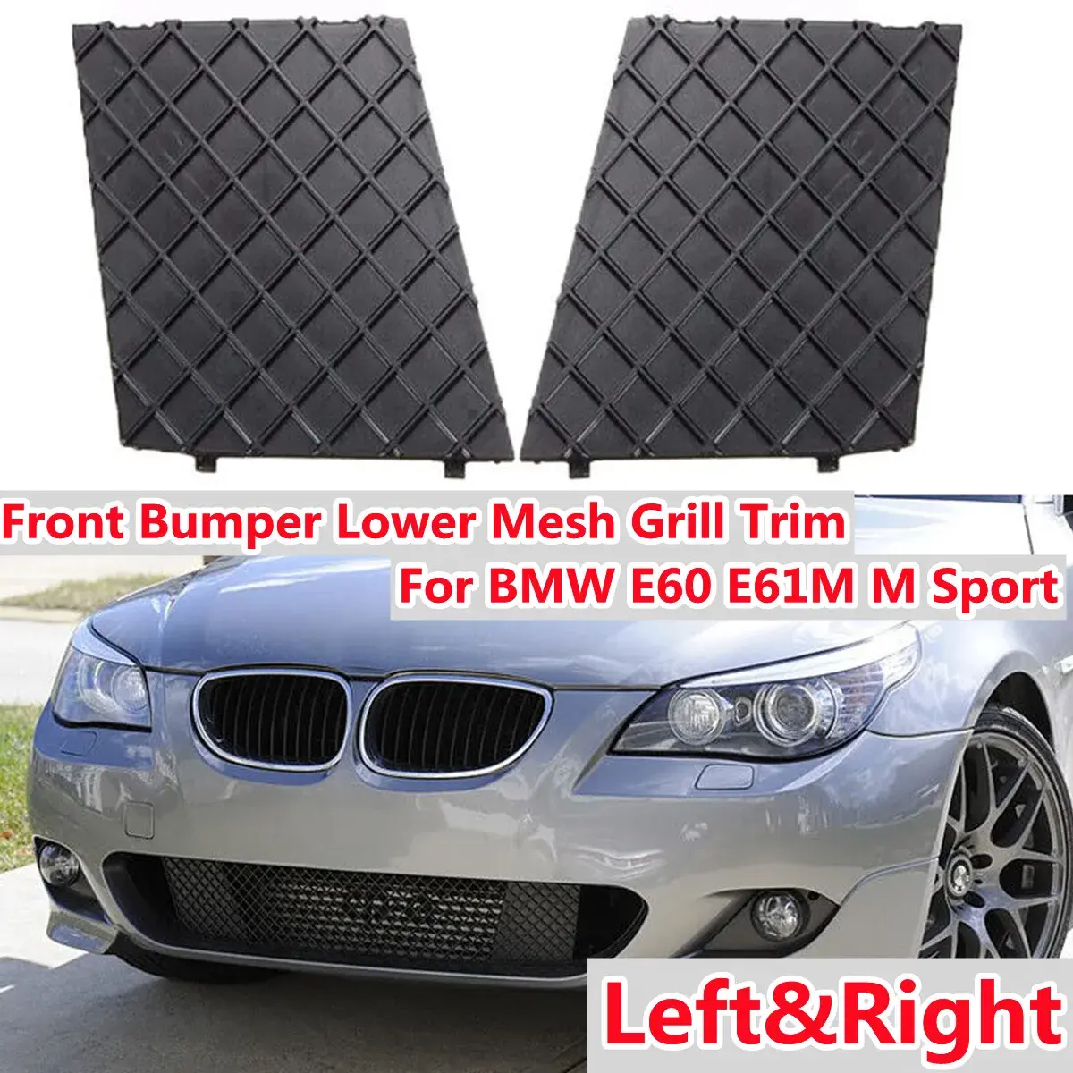 Pair E60 E61 Car Front Bumper Lower Mesh Grill Plate Trim Cover For BMW E60 E61