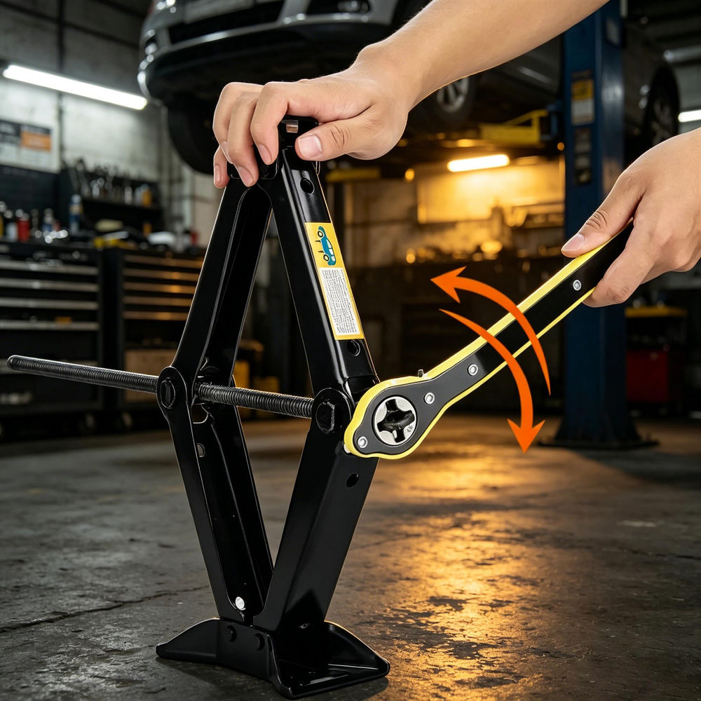 1.5T Manual Car Jack Foldable Lift Jack with Labor-saving Ratchet Wrench Auto Re