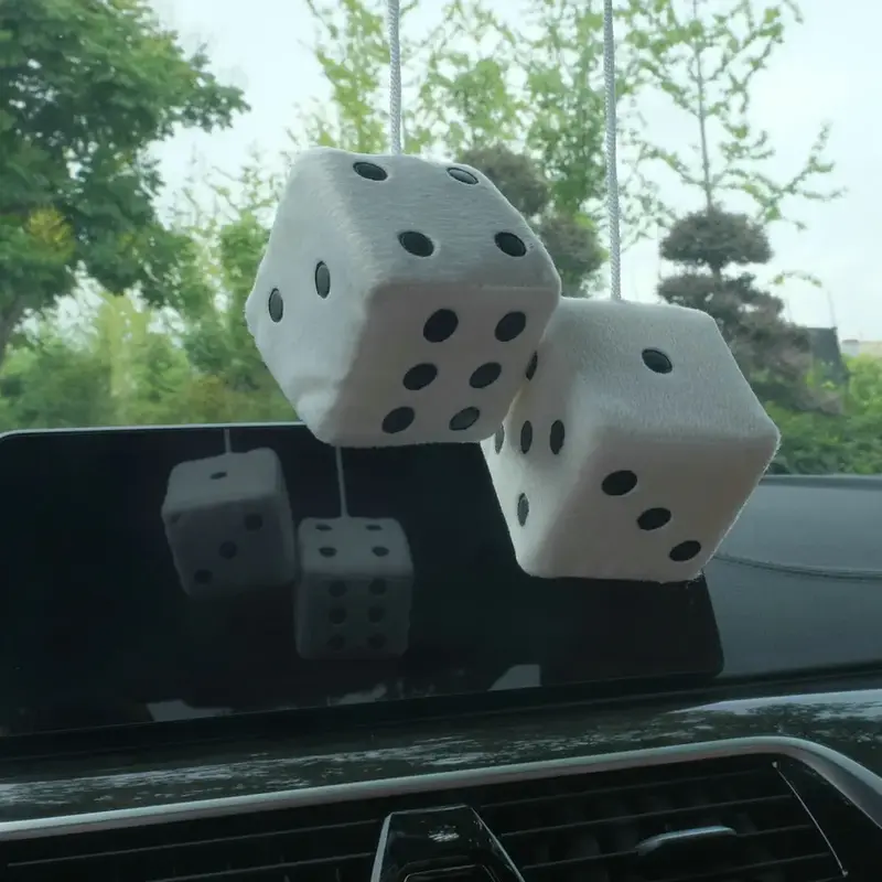 Thumbnail: 2PCS Auto sSoft Fuzzy Dice Dots Rear View Mirror Hanger Decoration Car Styling I