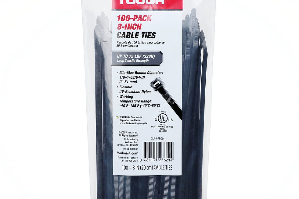 Hyper Tough 8 inch 75lb Cable Ties UV Resistant Black 100 Count