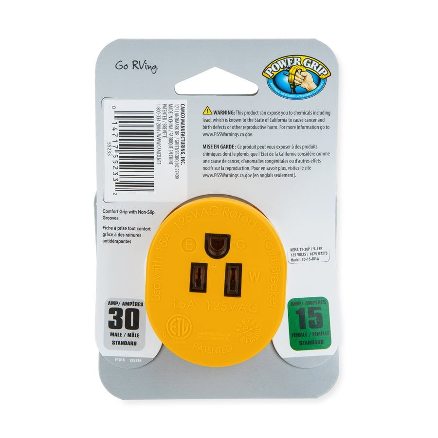 Thumbnail: Camco PowerGrip Camper/RV Adapter | Rated for 125 Volts / 1875 Watts (55233..