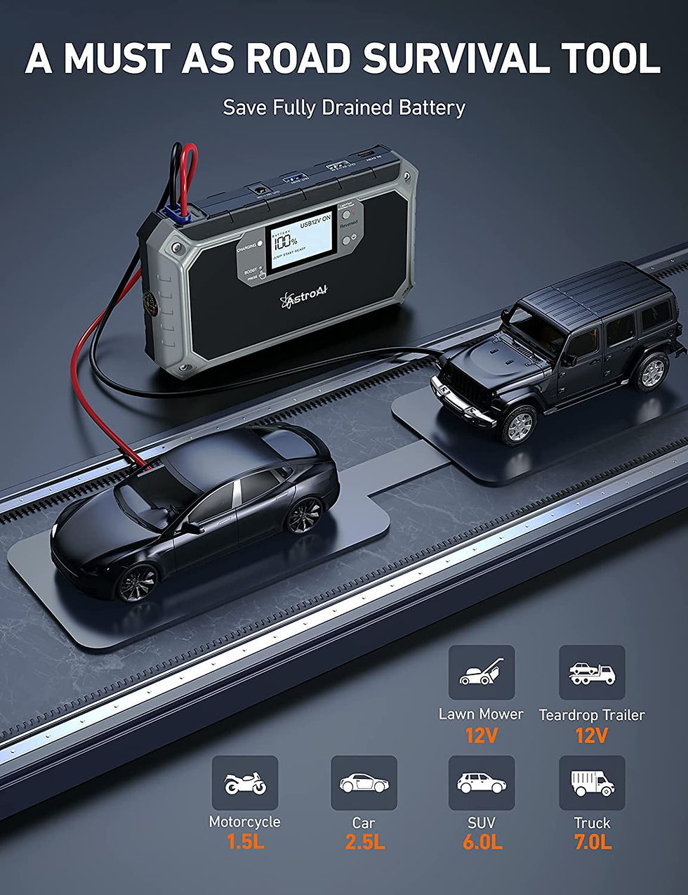 Thumbnail: Jump Starter Car Battery Charger 2000A Peak 12V Battery Jump Starter Jump..