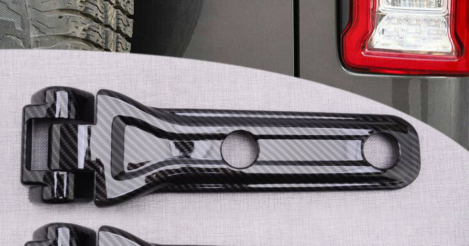 Set Rear Door Tailgate Spare Tire Bracket Hinge Trim Cover Black Carbon Fiber Te