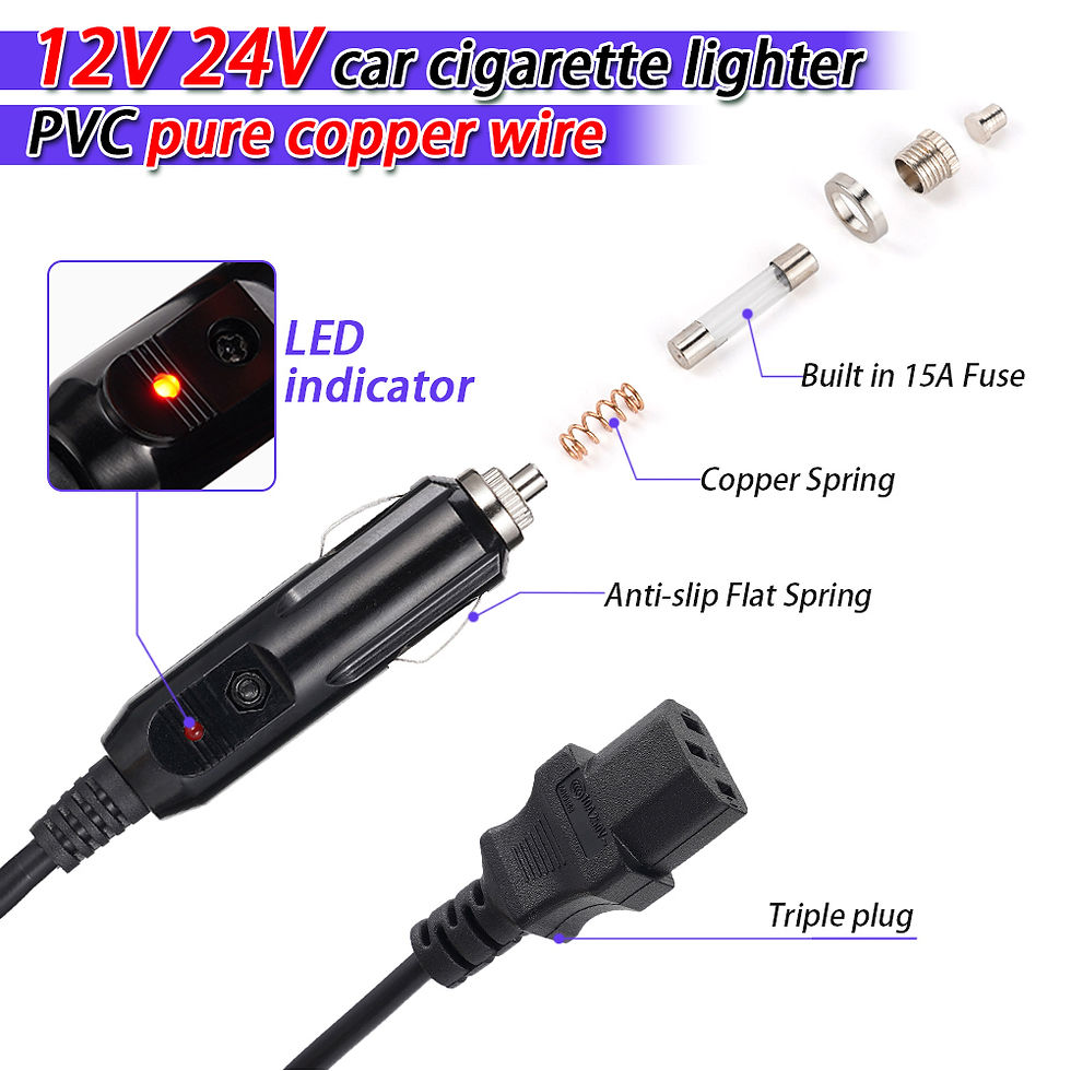 Thumbnail: Universal power Cable 3-pin plug with cigarette lighter male plug for Auto insta