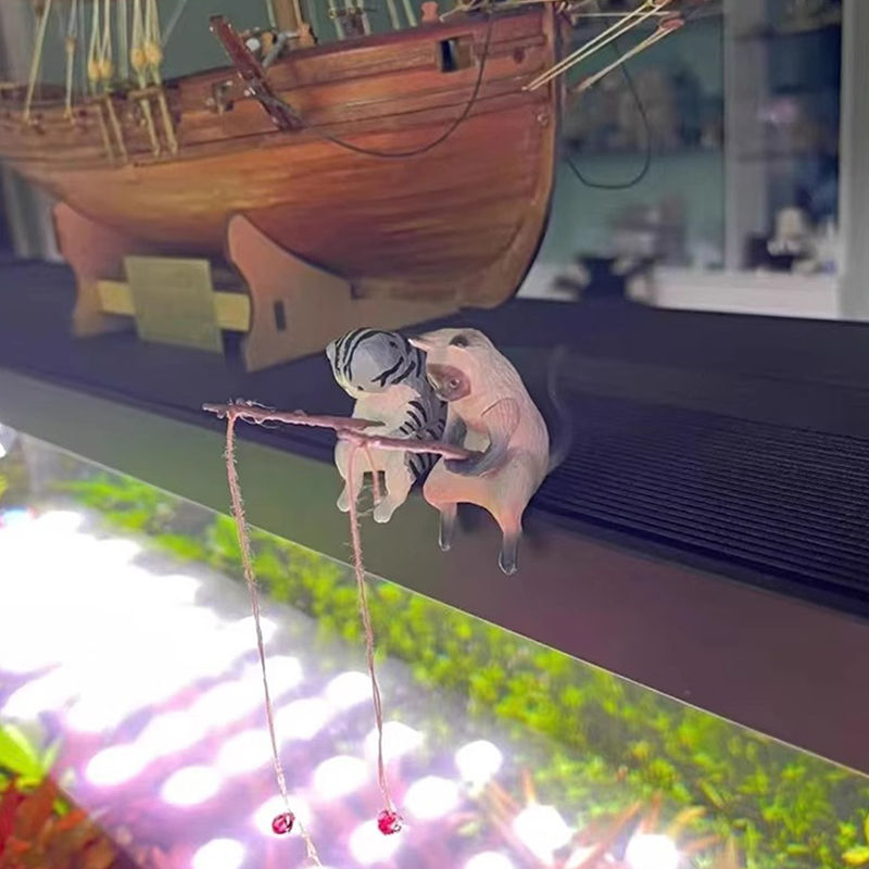 Thumbnail: Creative Fishing Cat Car Interior Decoration Crafts Cute Resin Auto Miniature Fi