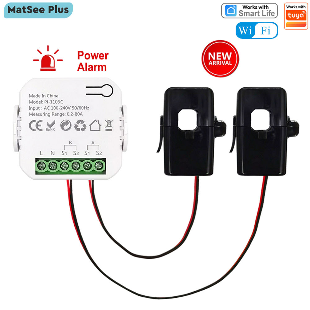 Smart Bi-directional WiFi Energy Meter with CT 80A for Solar Systems Buzzer Over