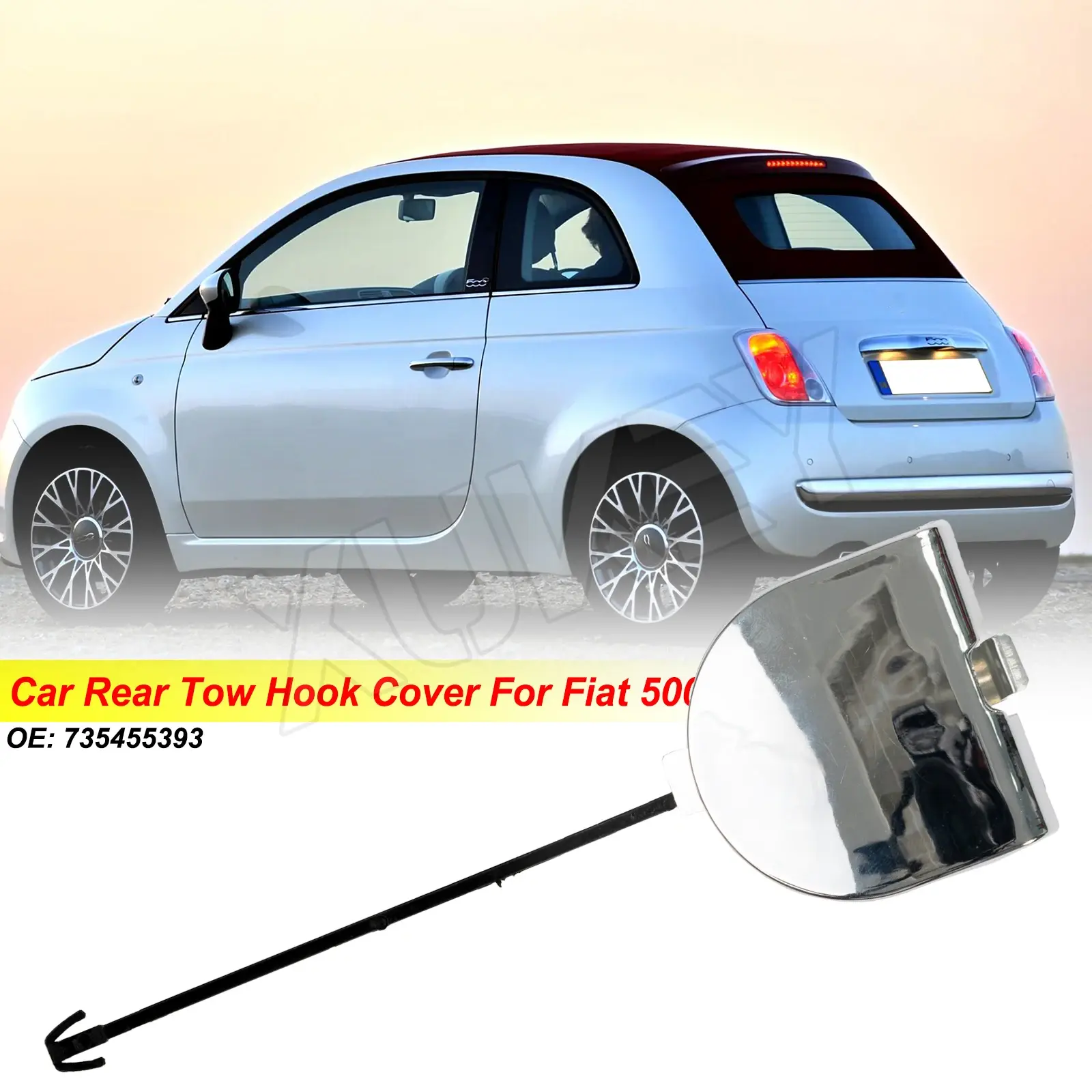 Car Rear Tow Bumper Eye Hook Cover Cap Traction Full Chrome 735455393 For Fiat 5
