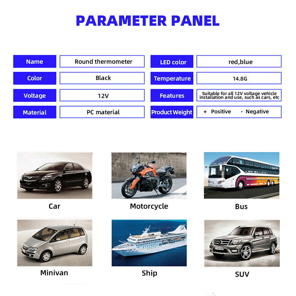 Thumbnail: Car Round Temperature Voltmeter 12-24V Auto Voltage Meter Display Digital Measur