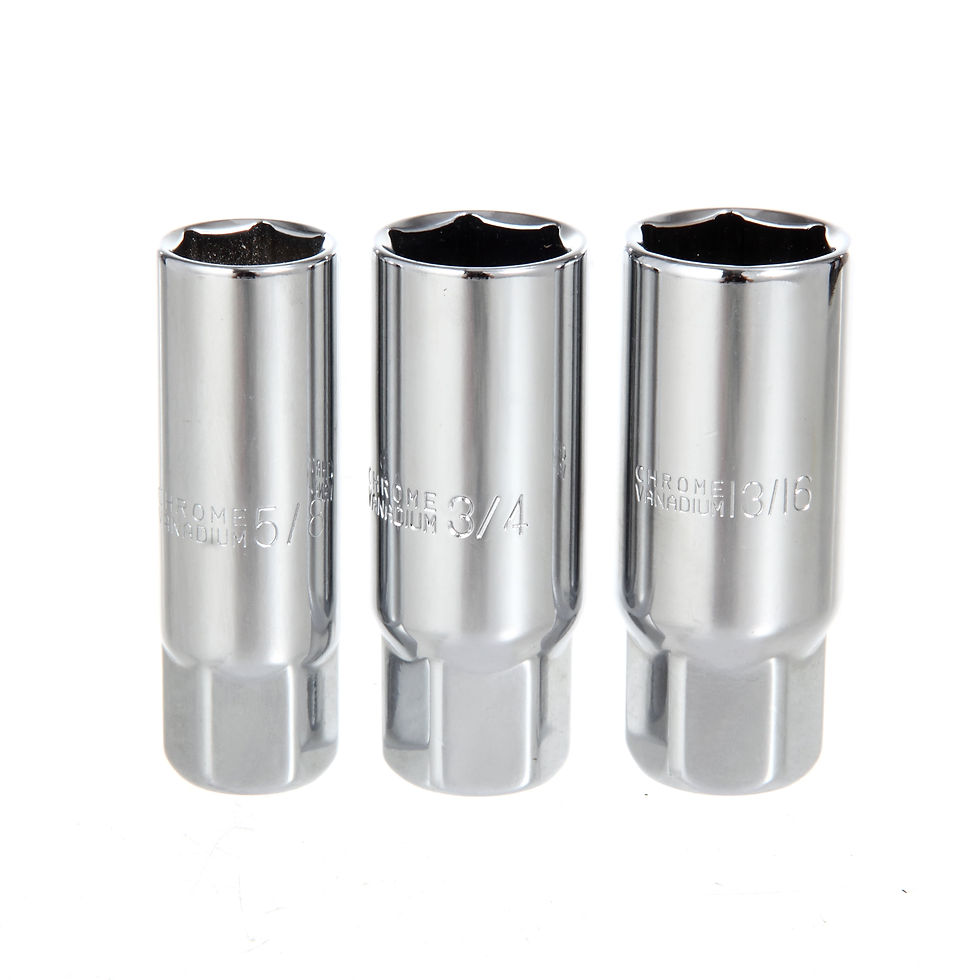 Thumbnail: Hyper Tough 3 Piece Spark Plug Polished Chrome Finish Vanadium Steel Socket..