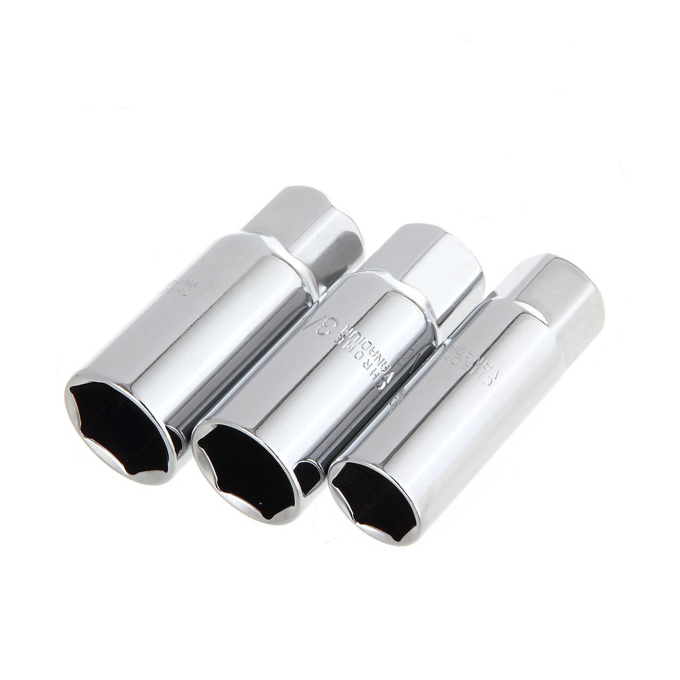Thumbnail: Hyper Tough 3 Piece Spark Plug Polished Chrome Finish Vanadium Steel Socket..