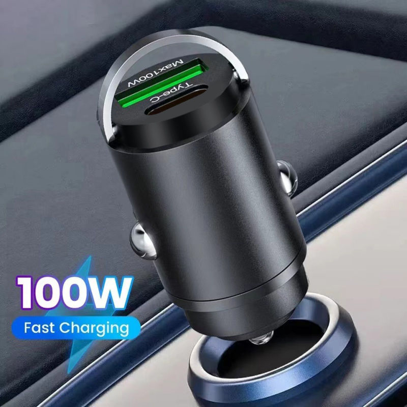 Thumbnail: Mini Dual 100W USB PD Type C Fast Charging Car Mobile Phone Charger Adapter for