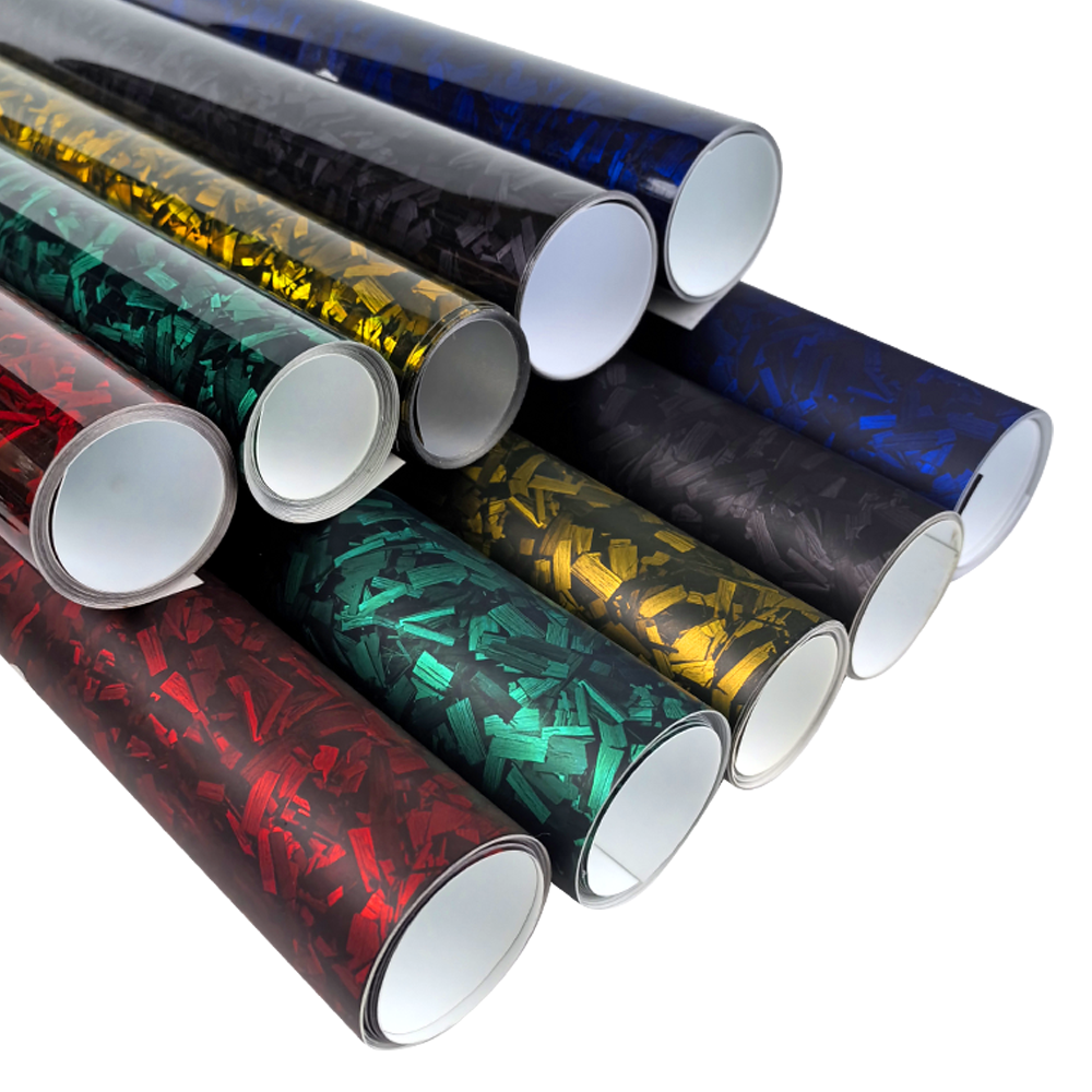 10~50cm*152~300cm High Glossy Black Silver Red Forged Carbon Fiber Vinyl Wrap Fi