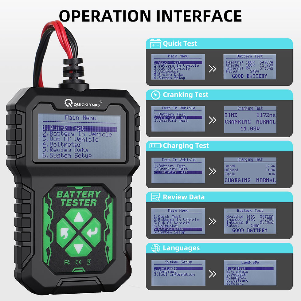 Thumbnail: QUICKLYNKS BA107 Car Battery Tester 12V 100-2000CCA Cranking Charging System Tes