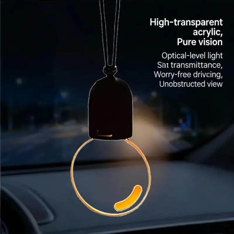 Car Rearview Mirror Pendant Hanging Decor, Flat Acrylic Retro LED Bulb Atmospher