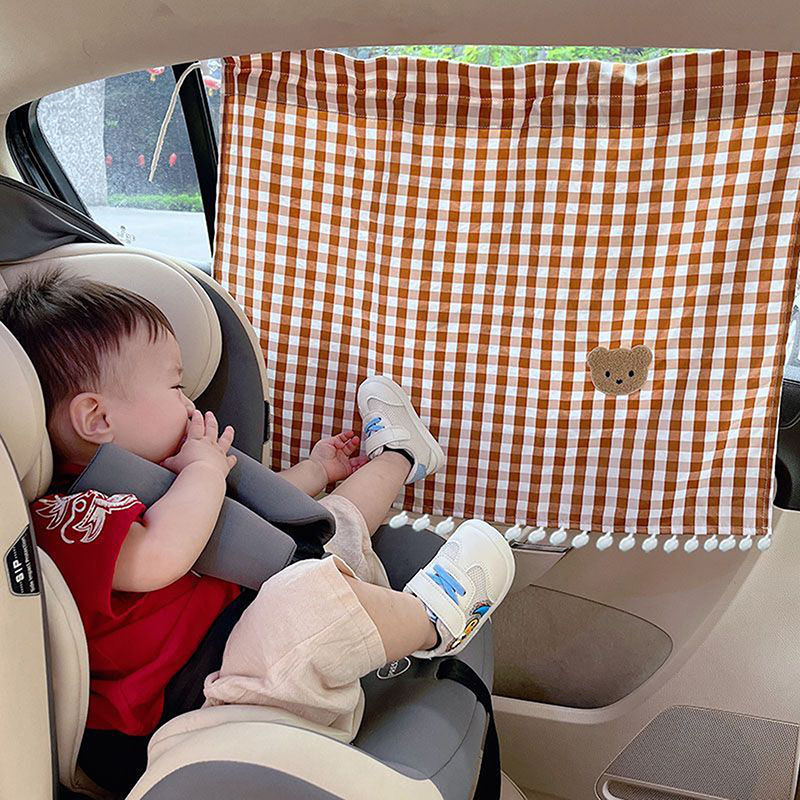Universal Car Sun Shade Curtains Cute Cartoon Lattice Car Styling Rear Side Wind