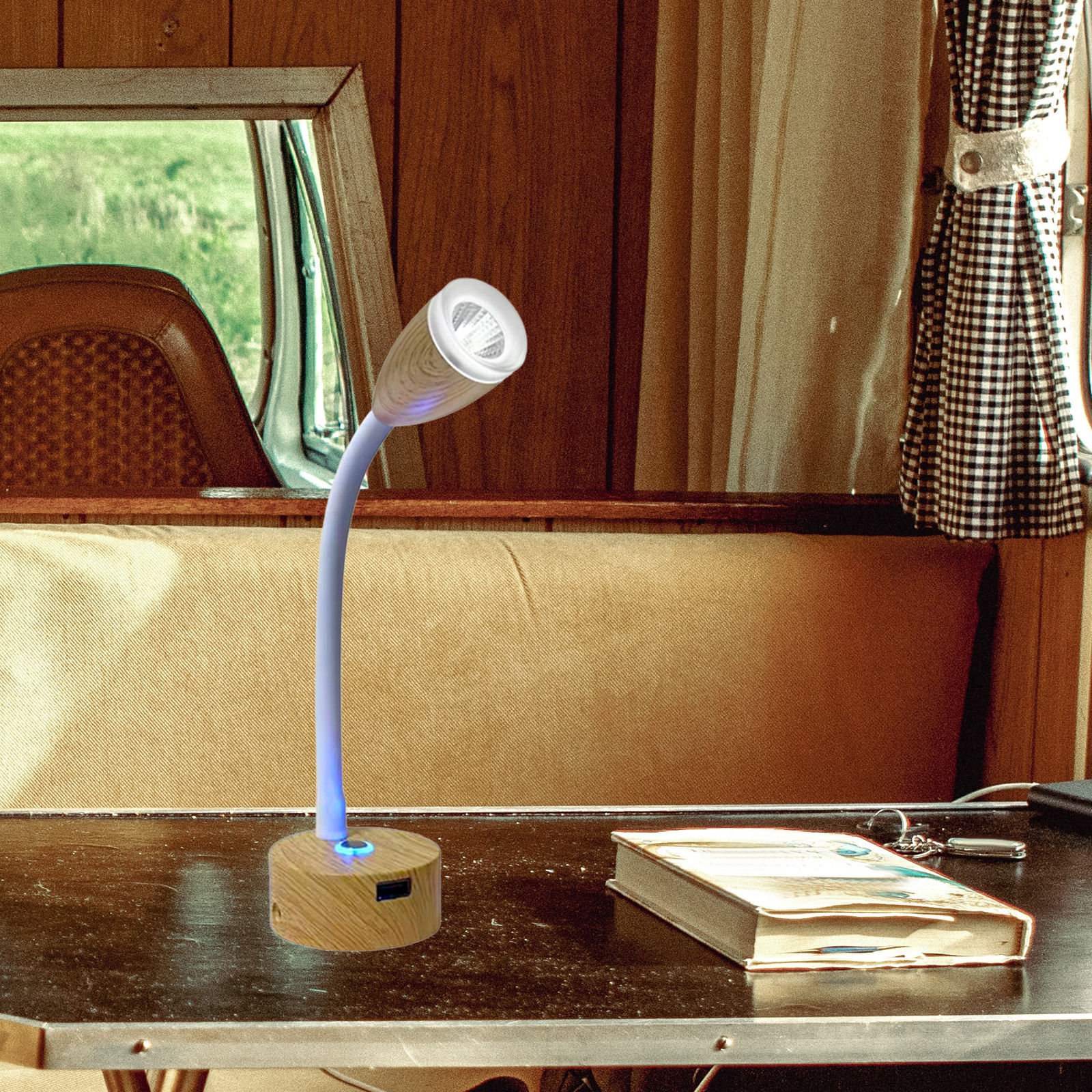 RV Reading Lamp USB Rechargeable 3W 12V-24V Portable Touch Switch Flexible Goosn