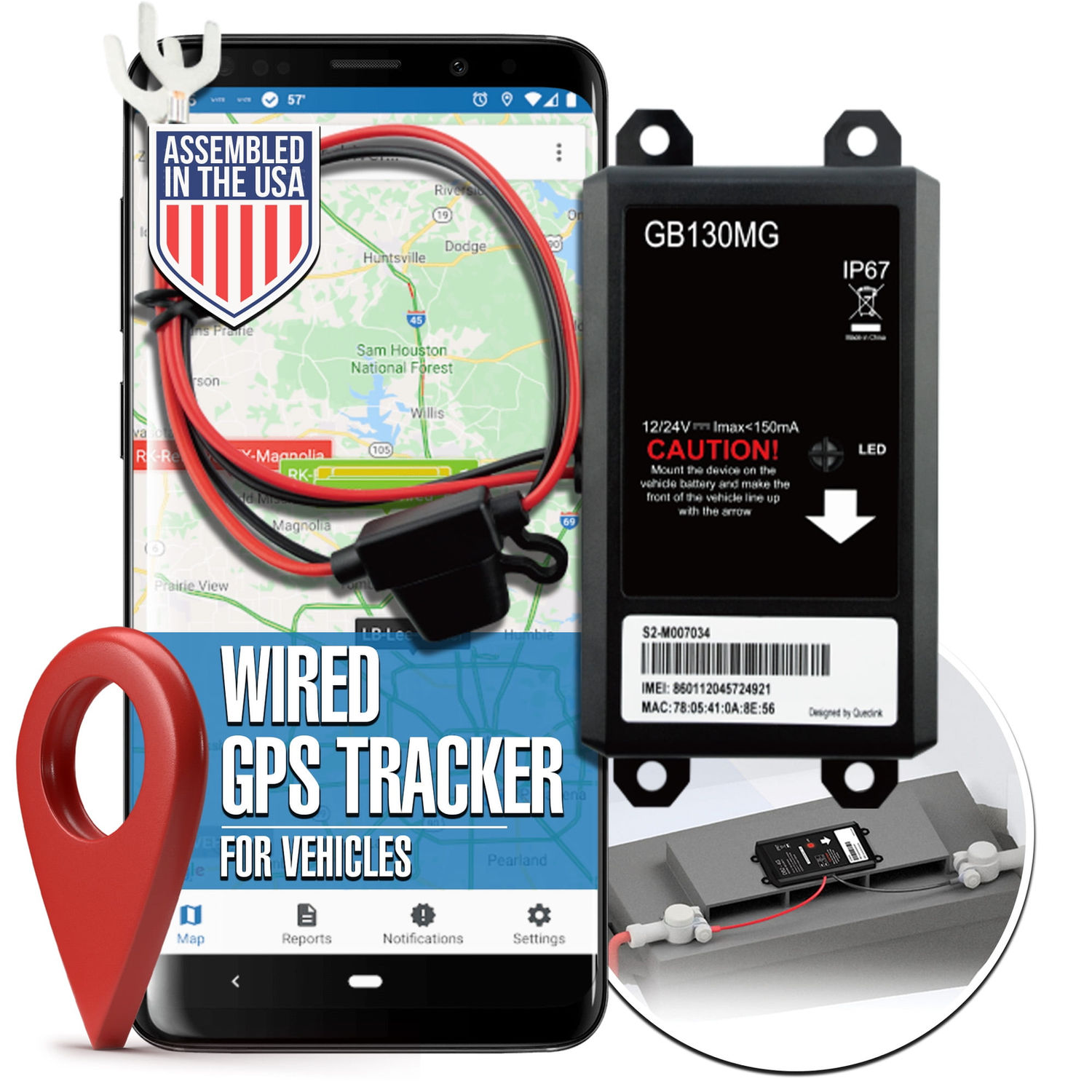 LoneStar Tracking GPS Tracker: GB130 Wired 4G/5G Cat M1 - Hidden Car GPS Tr..
