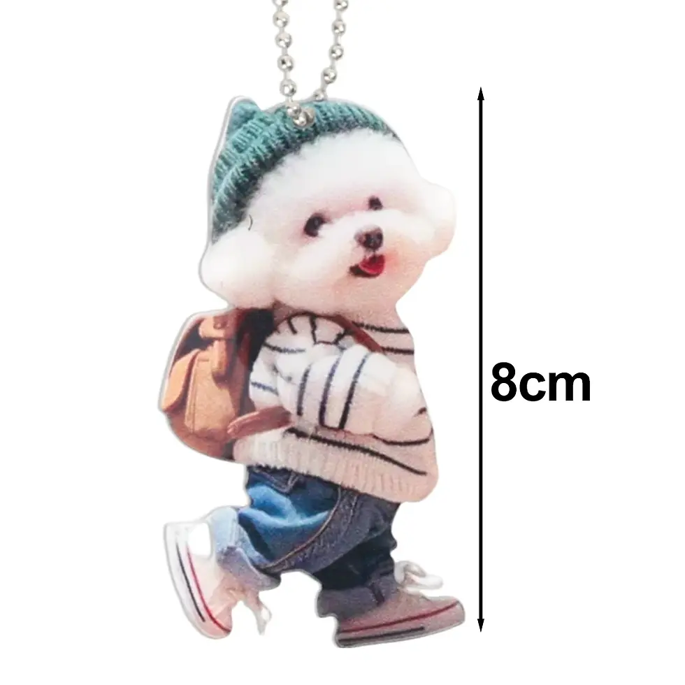 Thumbnail: 2D Acrylic Teddy Dog Pendant Cute Anthropomorphic Puppy Car Rearview Mirror Pend