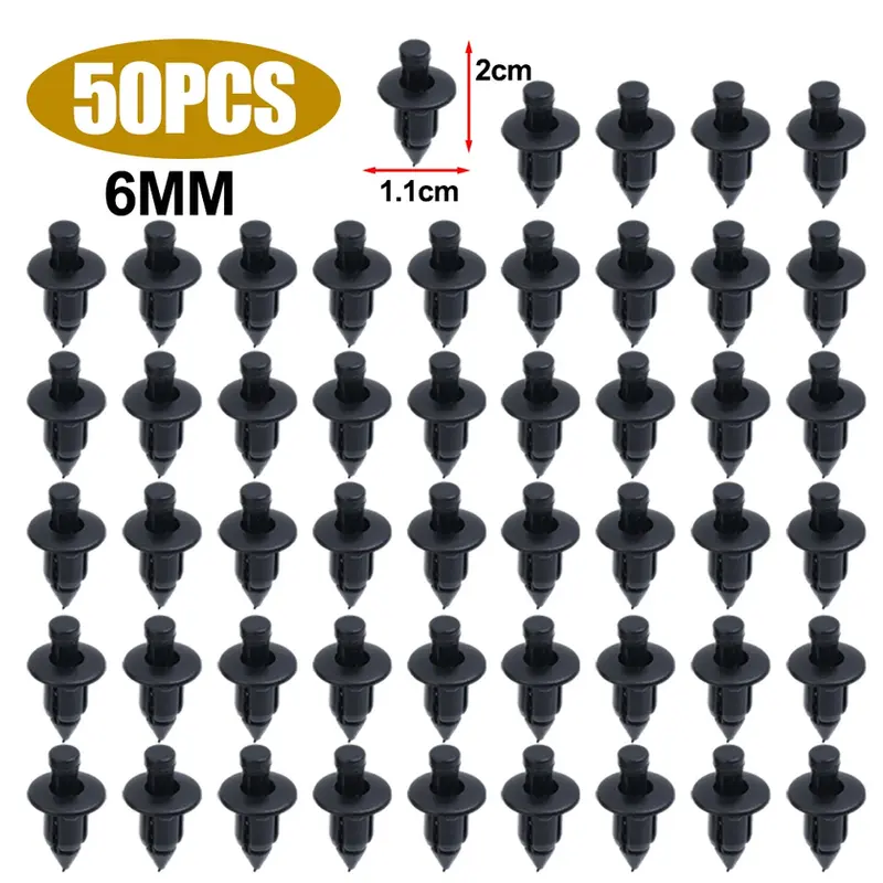 Thumbnail: 50pcs Car 8mm/6mm Hole Plastic Rivets Fastener Push Clip Black Auto Vehicle Door