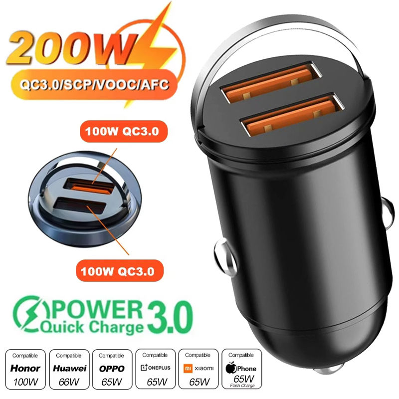 Thumbnail: Mini 200W PD QC Pull Ring Fast Charging Car Charger USB C Car Phone Charger Adap