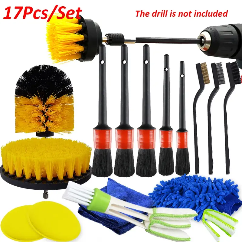 Thumbnail: Detailing Brush Set Power Scrubber Drill Brushes Car Polish Pads Car Cleaning Br